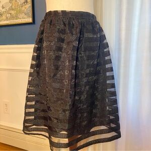 Painted Threads Nordstrom Black  A-Line Midi Skirt w/ Sheer Striped Overlay, XS